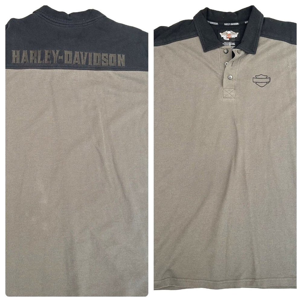 Vintage Faded Black/Gray Harley Davidson Polo, Shirt Men's Size Large